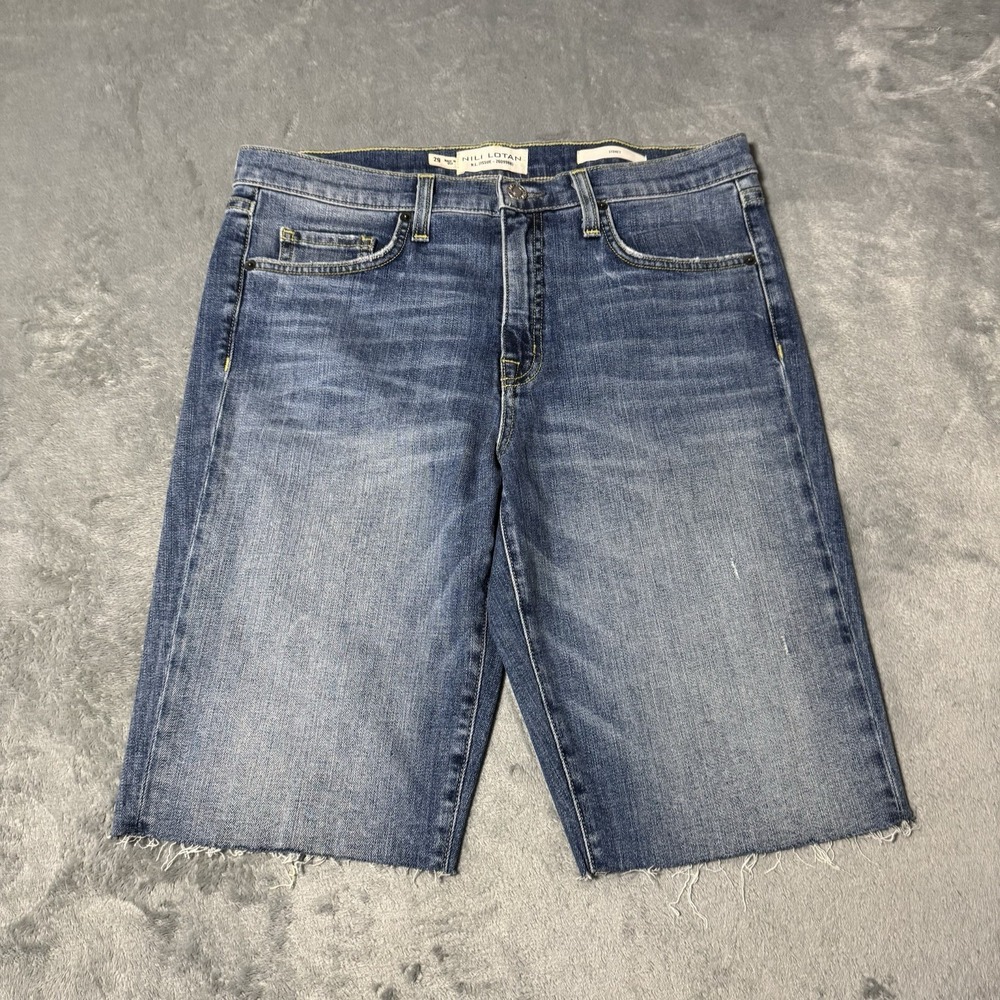 Nili Lotan Sydney Bermuda Shorts Denim Raw Hem Classic Wash Blue Size 29